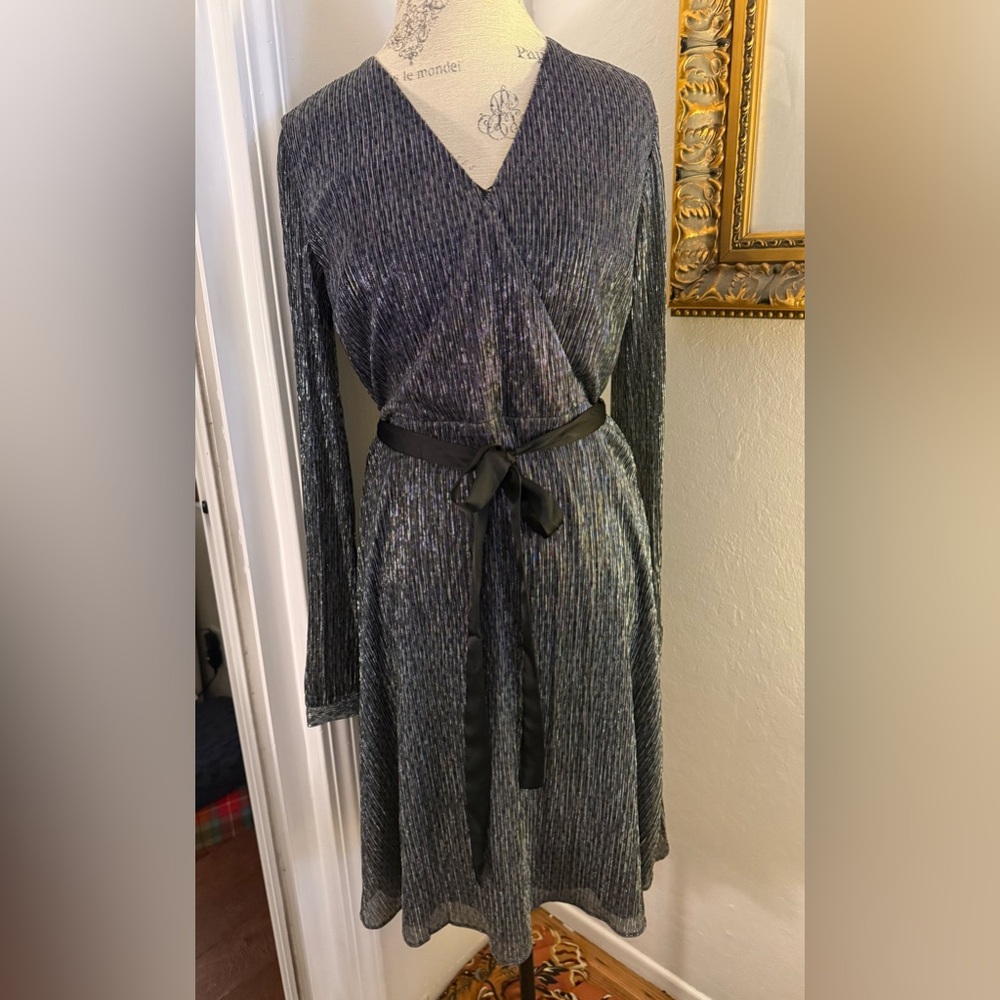 Banana Republic Black and Silver Long Sleeve Dress